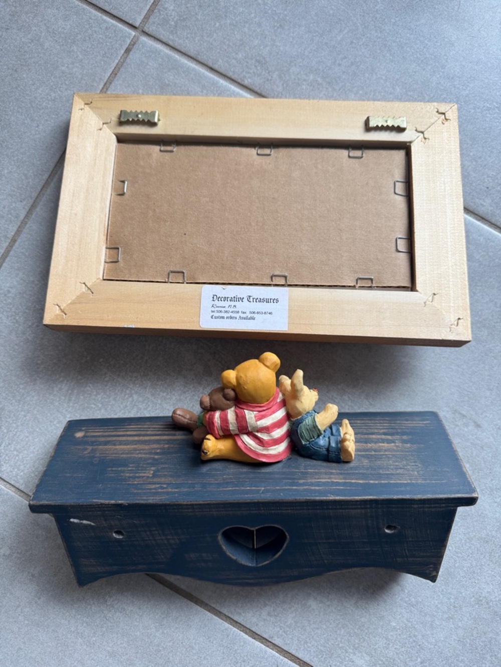 Wooden Bear Shelf & Picture Lot - Picture 2 of 2